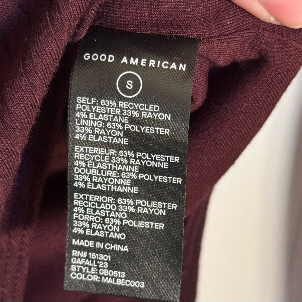 Good American Burgundy Ribbed Button Down  Long Sleeve Bodysuit Size Small - Picture 10 of 12